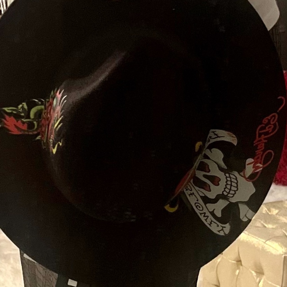 Black with red Fedora hat ED HARDY